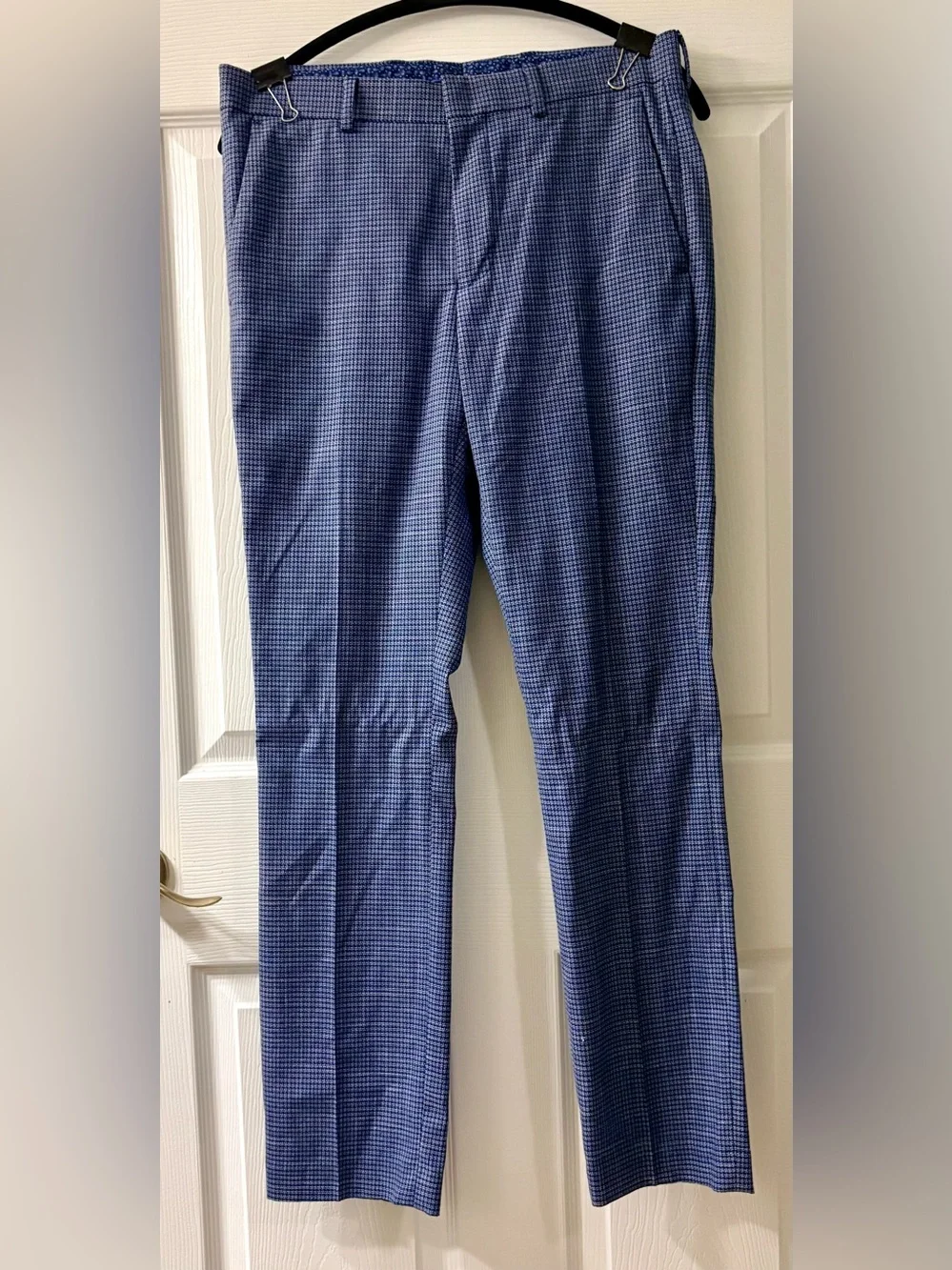 Murano Evan Fit Blue Micro-Check Men's 2 piece Suit-size M vest & 30x32 pants